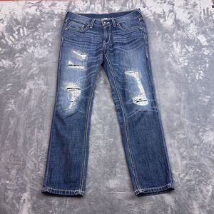 ARIAT Women's Blue Distressed Reform Boyfriend Jeans Low Rise Size 27